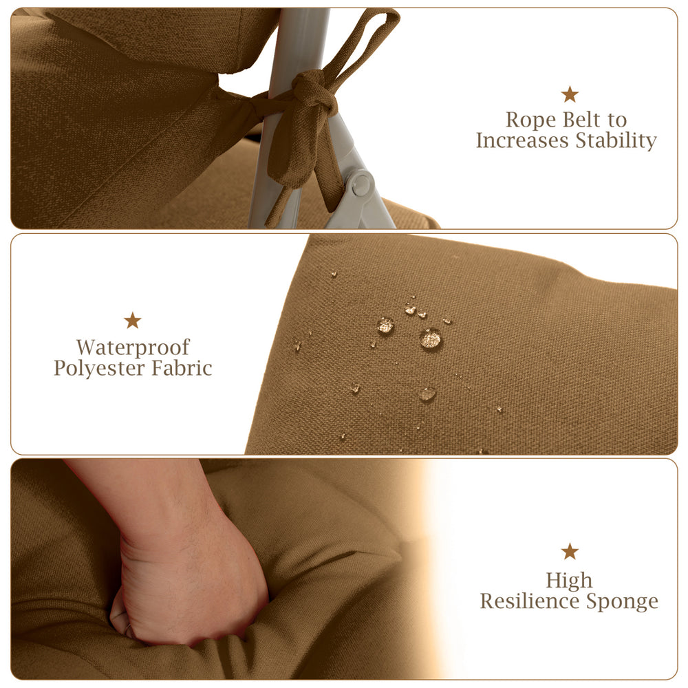 High back chair cushion set in brown featuring waterproof polyester fabric and high resilience sponge for comfort.