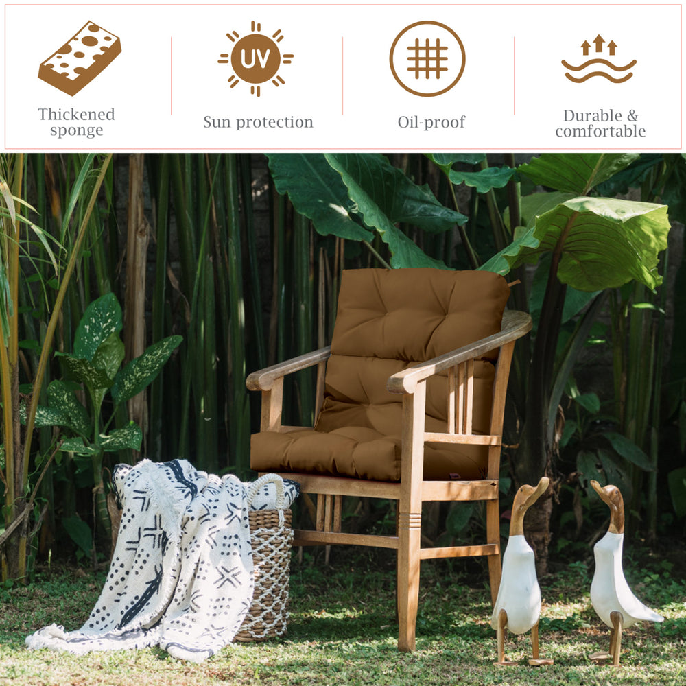 High back chair cushion set in brown with adjustable height, featuring thickened sponge for outdoor comfort.