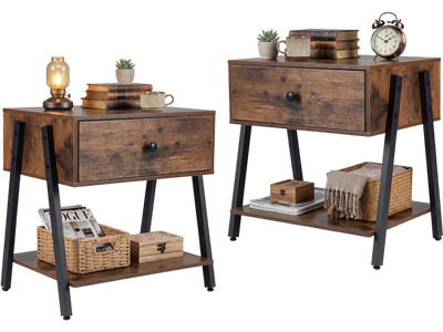 Costway Set of 2 Industrial Nightstand Bedroom Side Tables 45598359 New