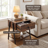 Rustic brown industrial nightstand featuring a spacious 20"x16" tabletop, practical drawer, and adjustable foot pads for stability.