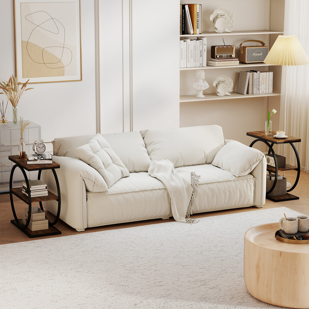 Industrial faux marble side table with metal frame in rustic brown, featuring a slim design for small spaces.