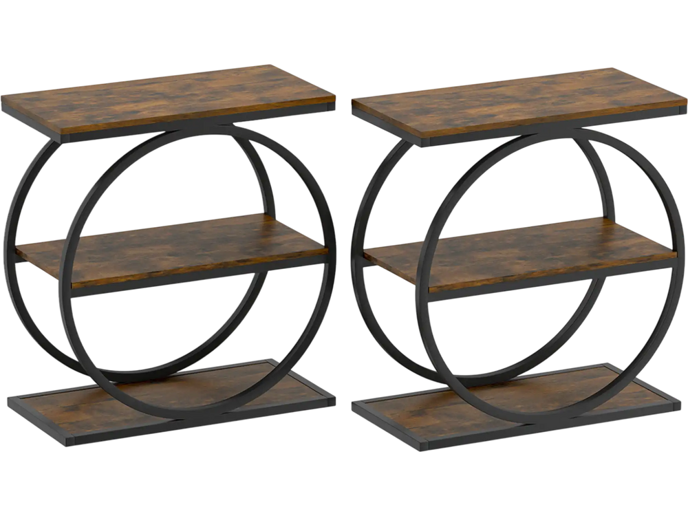 Industrial side table with a faux marble top and sturdy metal frame, designed for stylish storage in compact spaces.