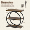 3-tier industrial side table with rustic brown faux marble surface and metal frame, perfect for small spaces.