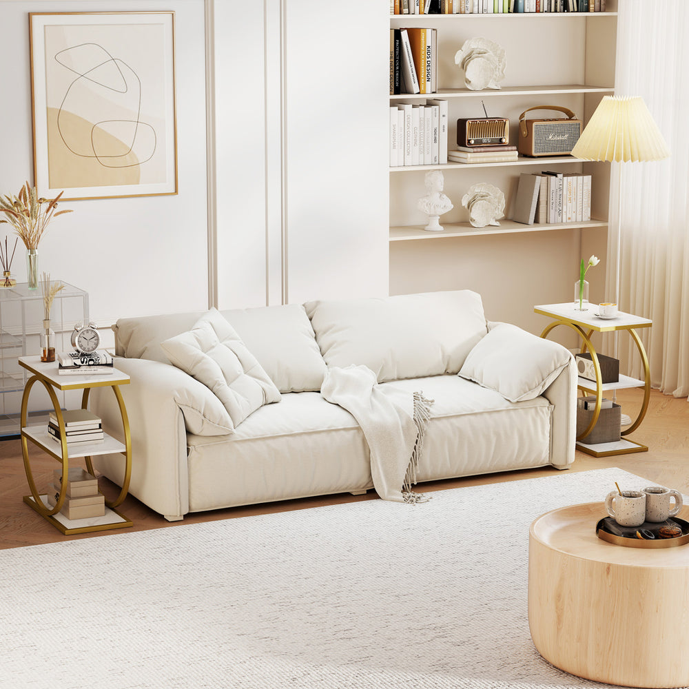Set of 2 Industrial Faux Marble Side Table with Metal Frame for Small Spaces-White - Gallery View 1 of 8