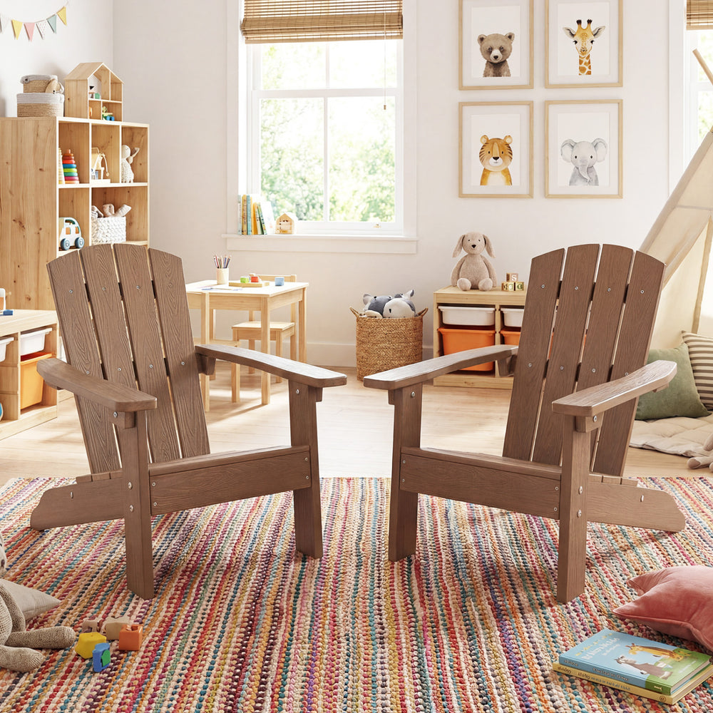 Set of 2 Kid's Adirondack Chair with with High Backrest and Armrests-Brown - Gallery View 1 of 9