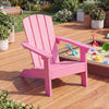 Kid's pink Adirondack chair with high backrest and wide armrests, perfect for outdoor relaxation and stability.