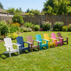 Set of 2 kid's Adirondack chairs in pink with high backrest and armrests, perfect for outdoor relaxation.