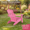 Kid's Adirondack chair in pink with high backrest, wide armrests, and sturdy construction for outdoor or indoor use.