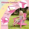Kid's Adirondack chair in pink with wide armrests, 105° ergonomic angle, and spacious seat for outdoor relaxation.