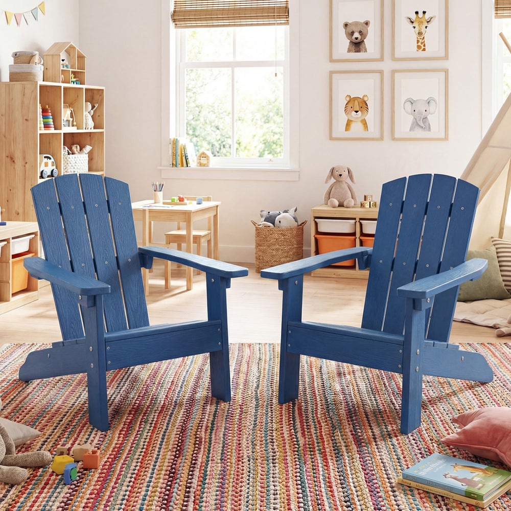 Set of 2 Kid's Adirondack Chair with with High Backrest and Armrests-Navy - Gallery View 1 of 9
