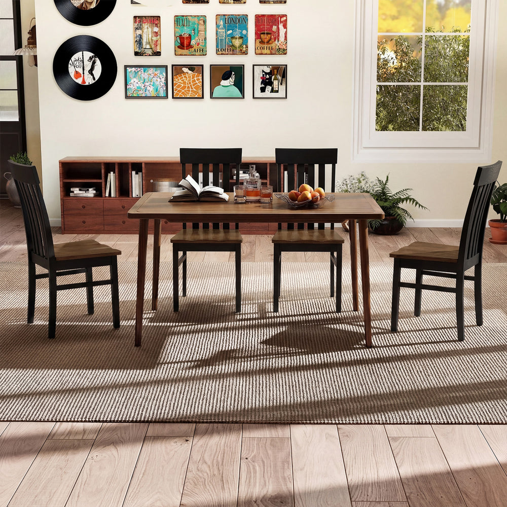 Set of 2 Kitchen Armless Dining Chairs with Slatted High Backrests-Black - Gallery View 1 of 8