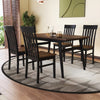 Set of 2 black armless dining chairs with slatted high backrests, perfect for modern kitchen dining spaces.
