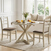 Linen-style upholstered dining chairs with wood frames in white, featuring a modern farmhouse design for versatile.