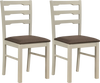 Set of 2 white upholstered dining chairs with ladder back design and rubber wood frames, ideal for modern farmhouse.