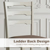Ladder back dining chair with linen-style upholstery and rubber wood frame, designed for comfort and elegance in dining.