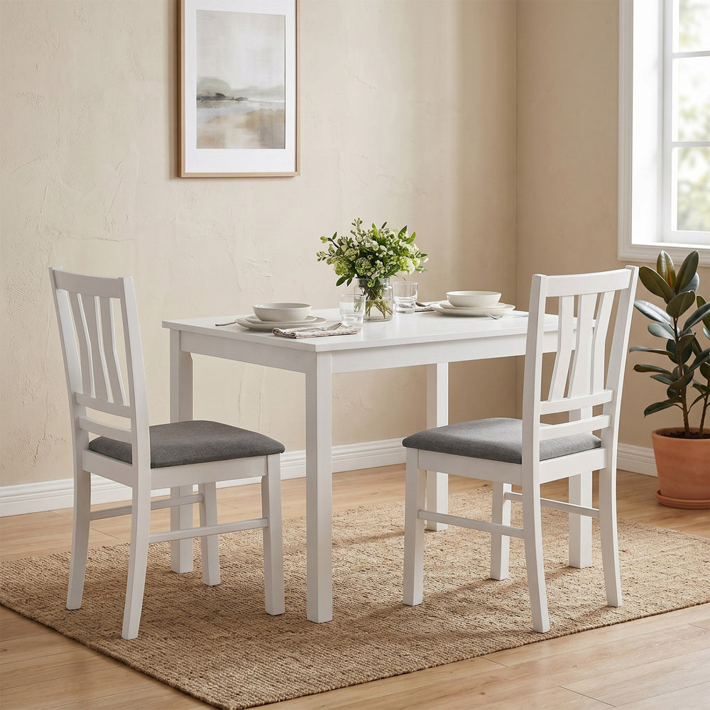 Modern farmhouse dining chairs set of 2 with linen-style upholstery and solid rubber wood frames, perfect for dining.
