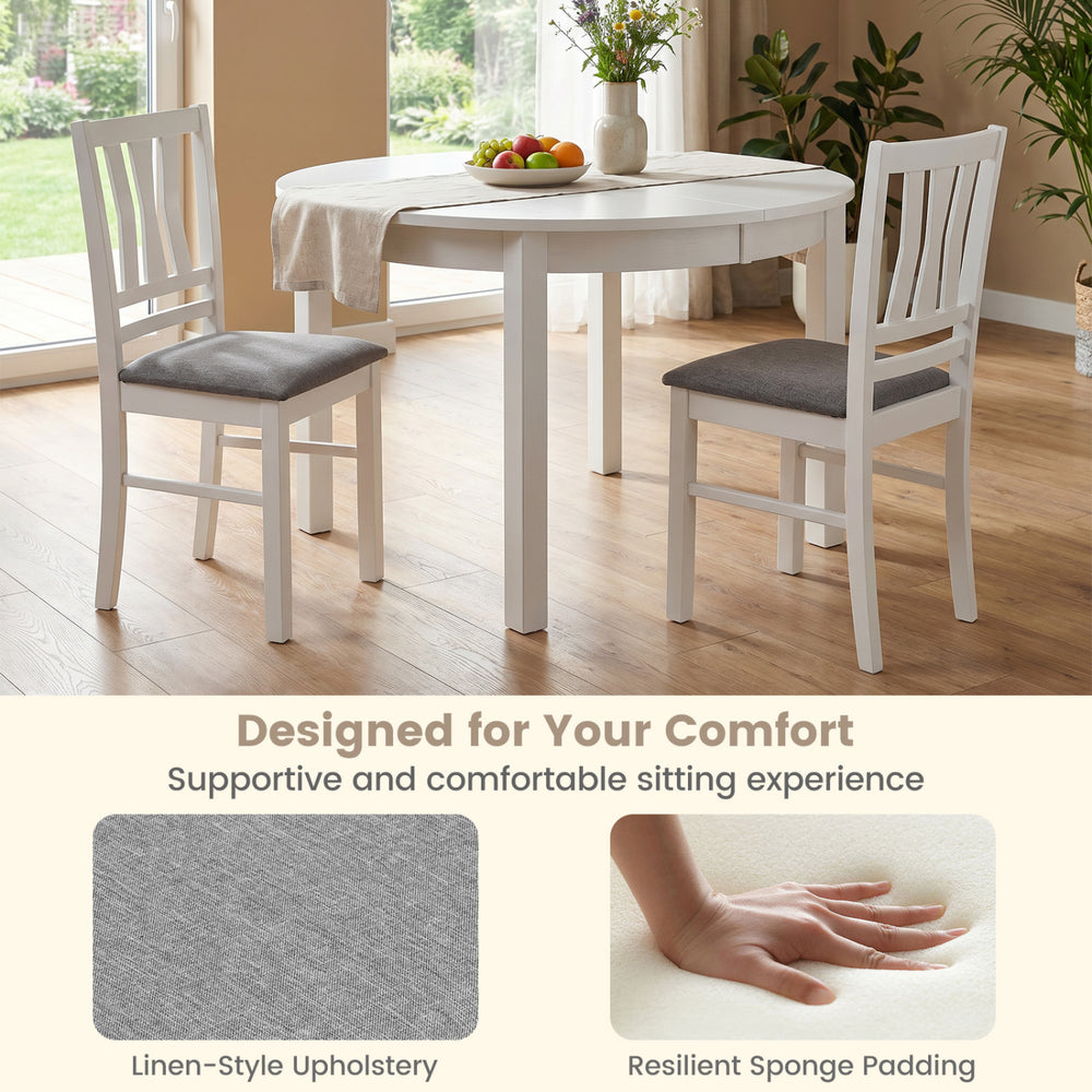 Set of 2 modern farmhouse dining chairs with linen-style upholstery and rubber wood frames for comfortable seating.