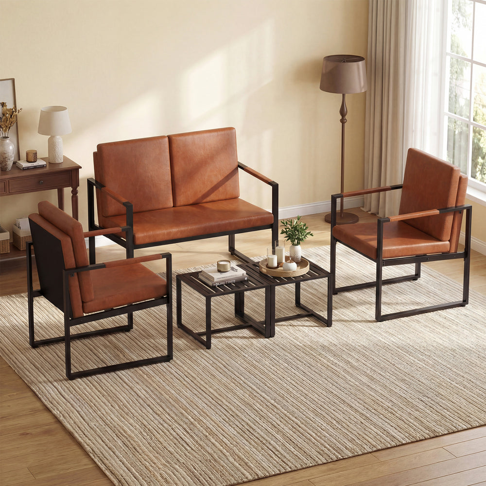 Set of 2 Mid Century Modern Single Sofa Chairs with Cushions-Brown - Gallery View 1 of 8