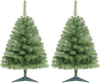 Two 3 FT tabletop Christmas trees with 113 green PVC branch tips shown side by side, ideal for small spaces.