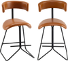 Set of 2 modern counter height stools with faux leather upholstery and metal base, ideal for 46.5"-48.5" counters.