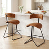 Set of 2 modern counter height stools with espresso faux leather upholstery and sleek metal base, ideal for kitchen.