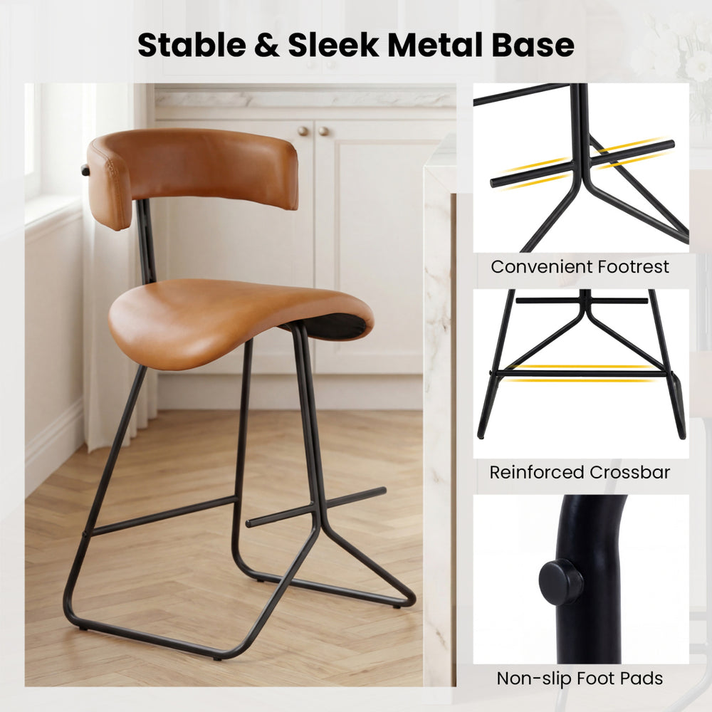 Modern counter height stool with faux leather upholstery, stable metal base, and convenient footrest for comfortable.