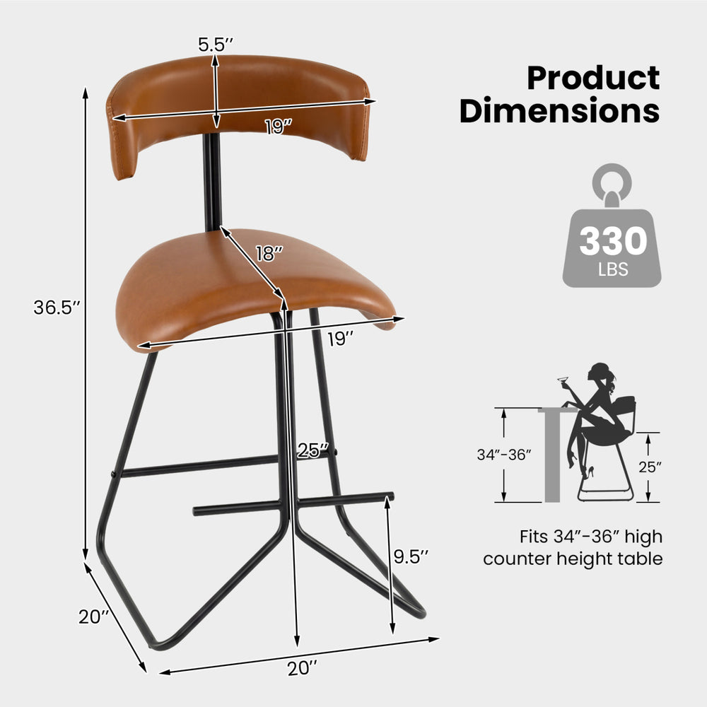 Modern counter height stool with faux leather upholstery, 25-inch seat, and sturdy metal base for comfortable seating.