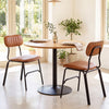 Set of 2 modern dining chairs with ergonomic back and metal legs, featuring brown PU leather and exquisite rivet details.