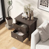 Modern rustic brown nightstand with two drawers, perfect for small spaces and ideal for bedroom or living room use.