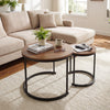 Set of 2 modern round nesting coffee tables in light brown with a vintage design, perfect for living room or bedroom.
