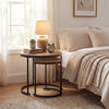 Set of 2 modern round nesting coffee tables in light brown, perfect for small spaces and versatile use in living rooms.