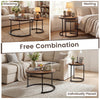 Set of 2 modern round nesting coffee tables in light brown, featuring a vintage design for versatile living room use.