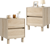 Modern wooden end table with two storage drawers, featuring a natural finish and sturdy legs for versatile home use.