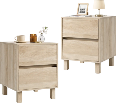 Costway Set of 2 Modern Wooden End Tables w/ 2 Storage Drawers 94271050 New