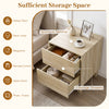 Modern wooden end table with 2 storage drawers and spacious tabletop, perfect for bedroom or living room organization.