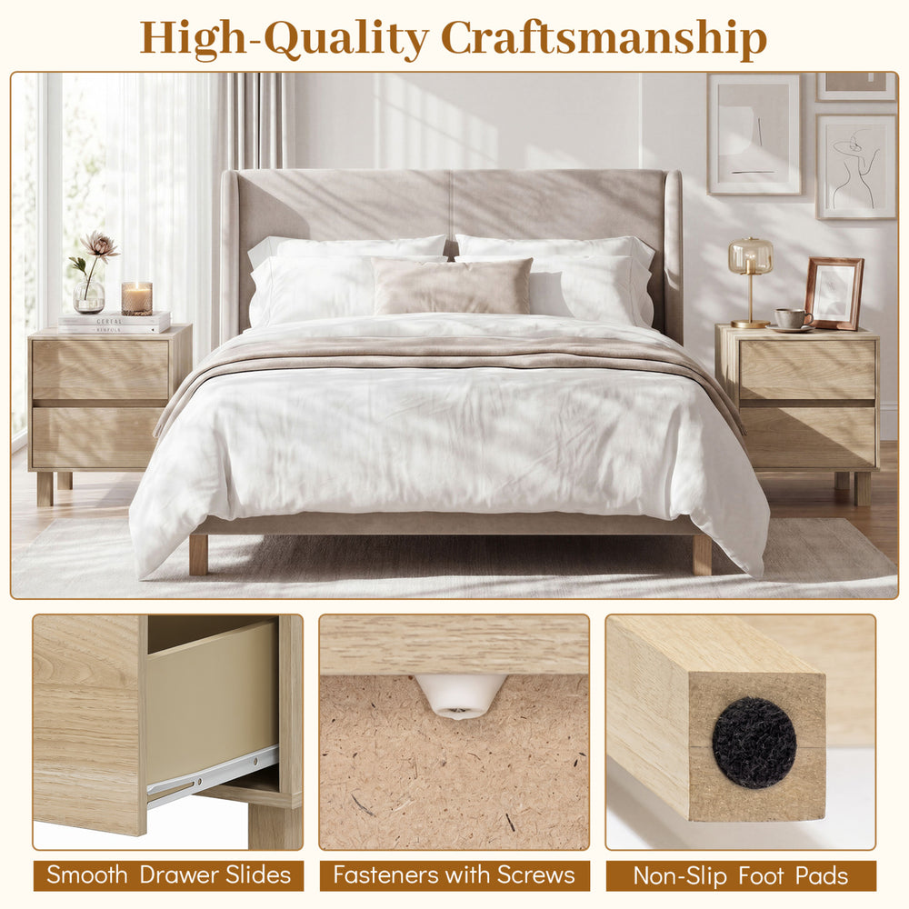 Modern wooden end table with 2 storage drawers, featuring smooth slides and non-slip foot pads for stability and.
