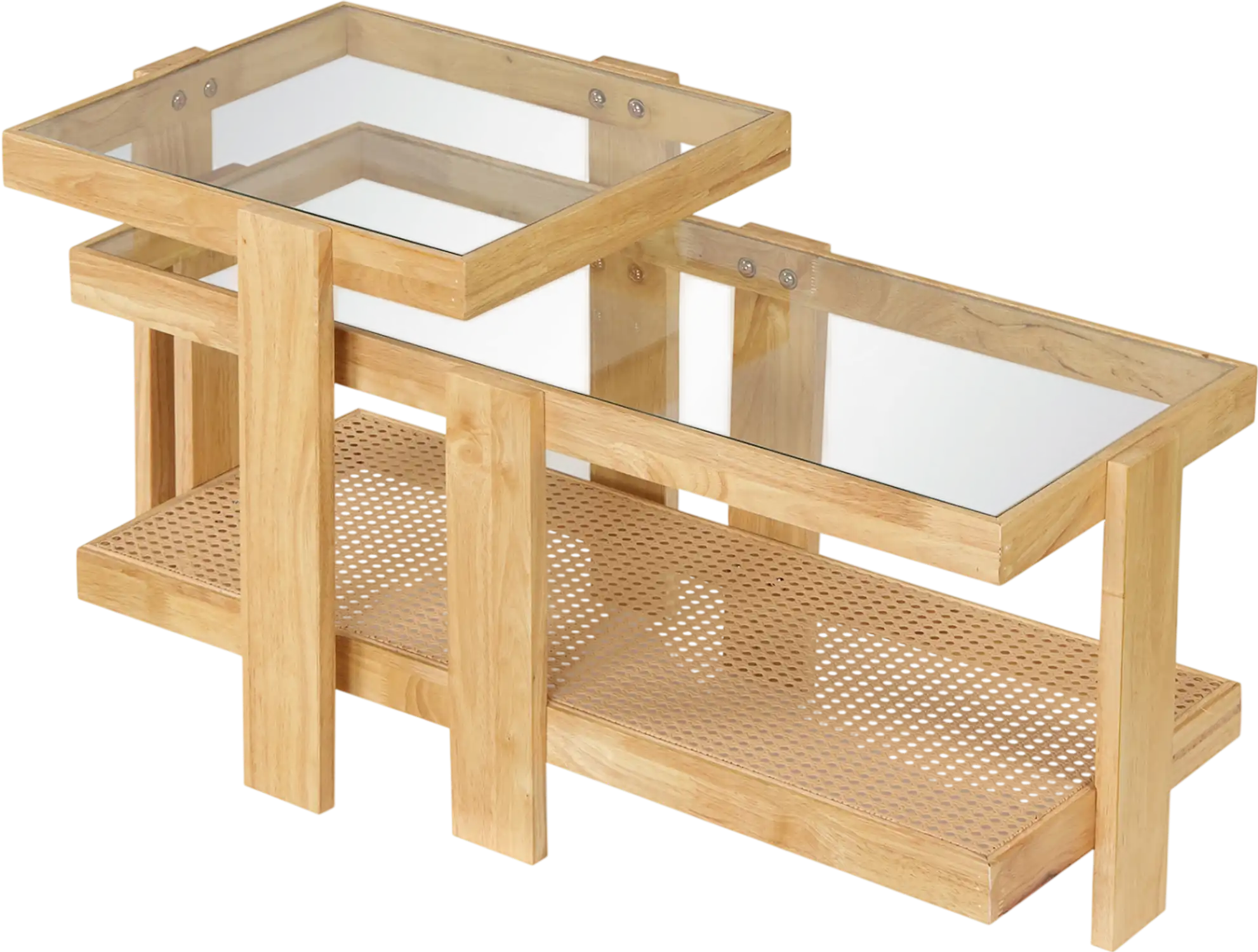 Costway Set of 2 Nesting Coffee Tables Boho Rattan Accent 94685800 New