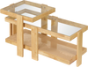 Nesting coffee tables with natural rubber wood legs and rattan accent, featuring tempered glass tops for versatile use.