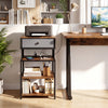 Rustic brown nightstand with a fabric drawer and charging station, ideal for bedside use or as a stylish storage.