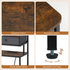 Close-up of the rustic brown nightstand's rounded corners and sturdy metal frame with adjustable foot pads.