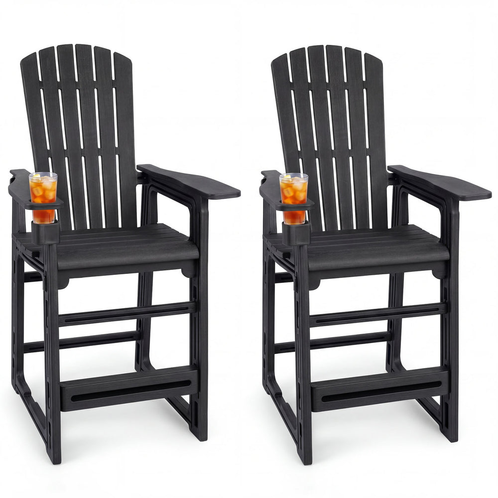 Set of 2 Outdoor 29 Inch Height Bar Stool with Backrest and Armrests-Black - Gallery View 1 of 1