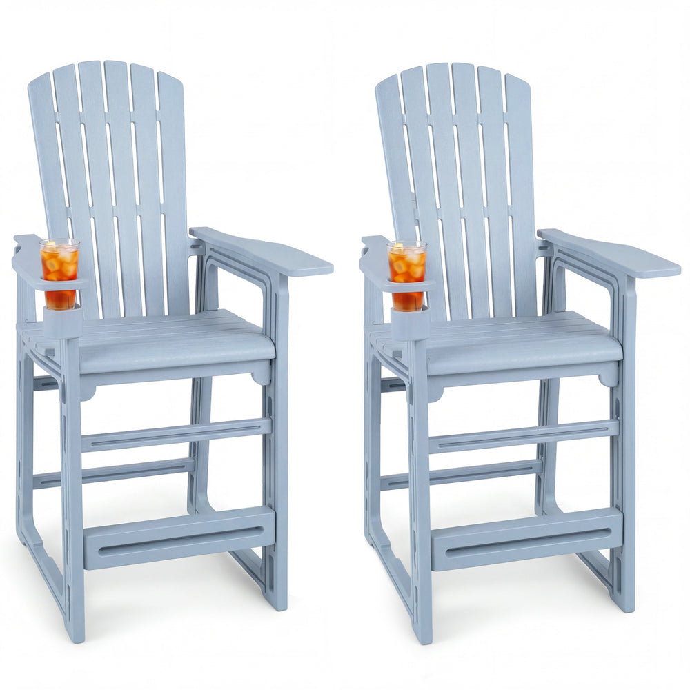 Set of 2 Outdoor 29 Inch Height Bar Stool with Backrest and Armrests-Gray - Gallery View 1 of 1
