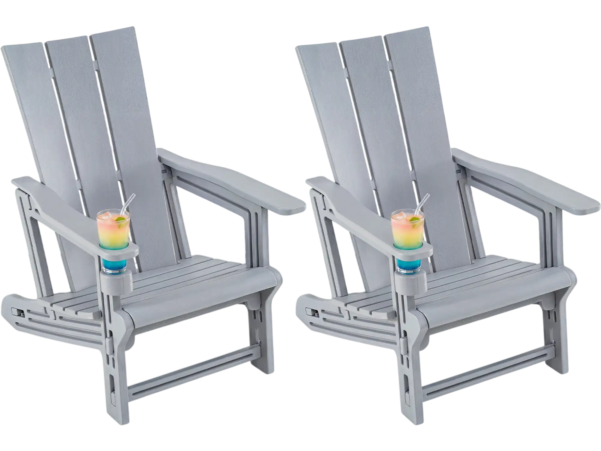 Costway Set of 2 Outdoor Adirondack Chairs with Cup Holder 98010329 New