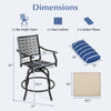 Set of 2 outdoor bar height chairs with soft cushions, featuring a sturdy steel frame and 360° swivel design for.