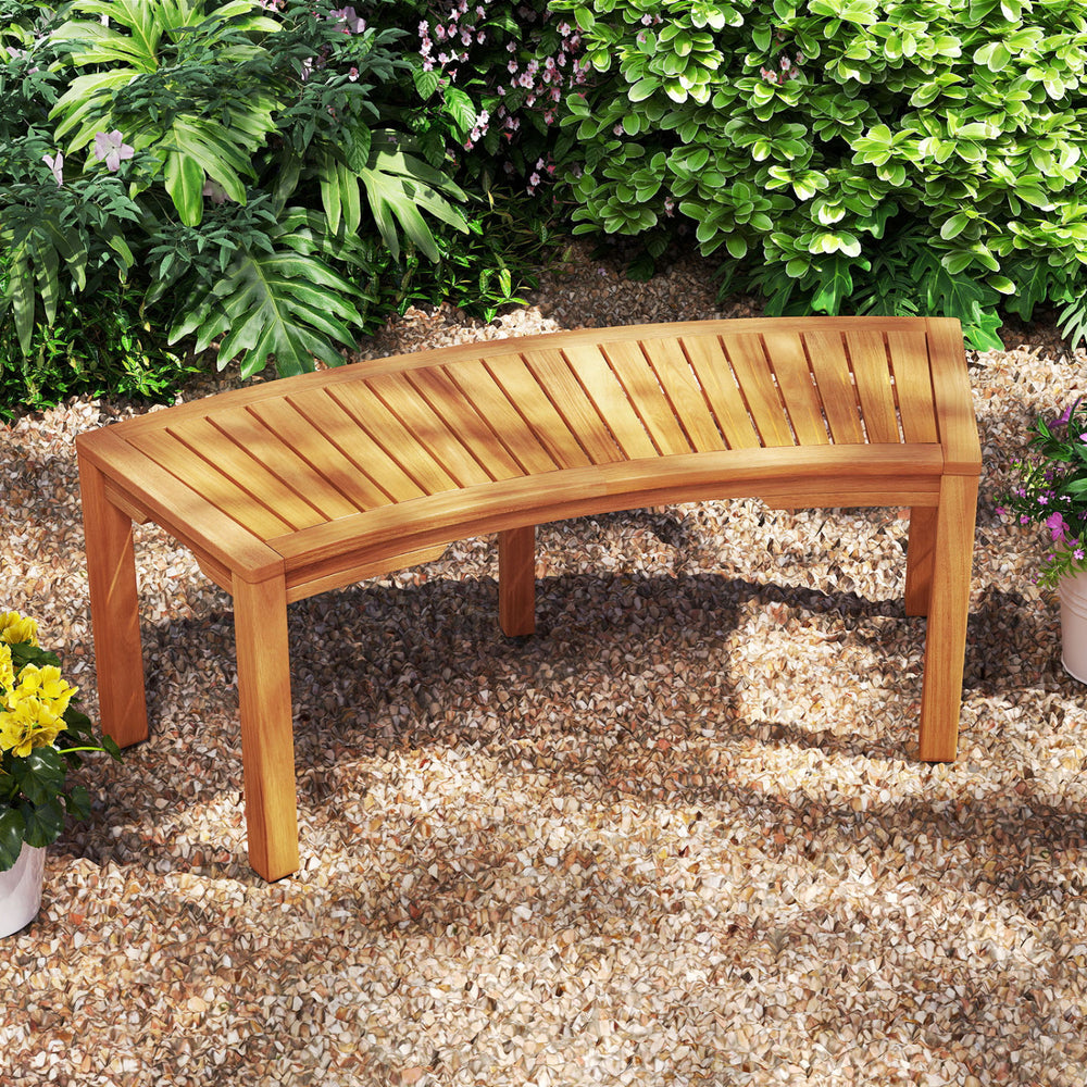Set of 2 Outdoor Bench Acacia Wood Curved Garden Bench 2-Person - Gallery View 1 of 11