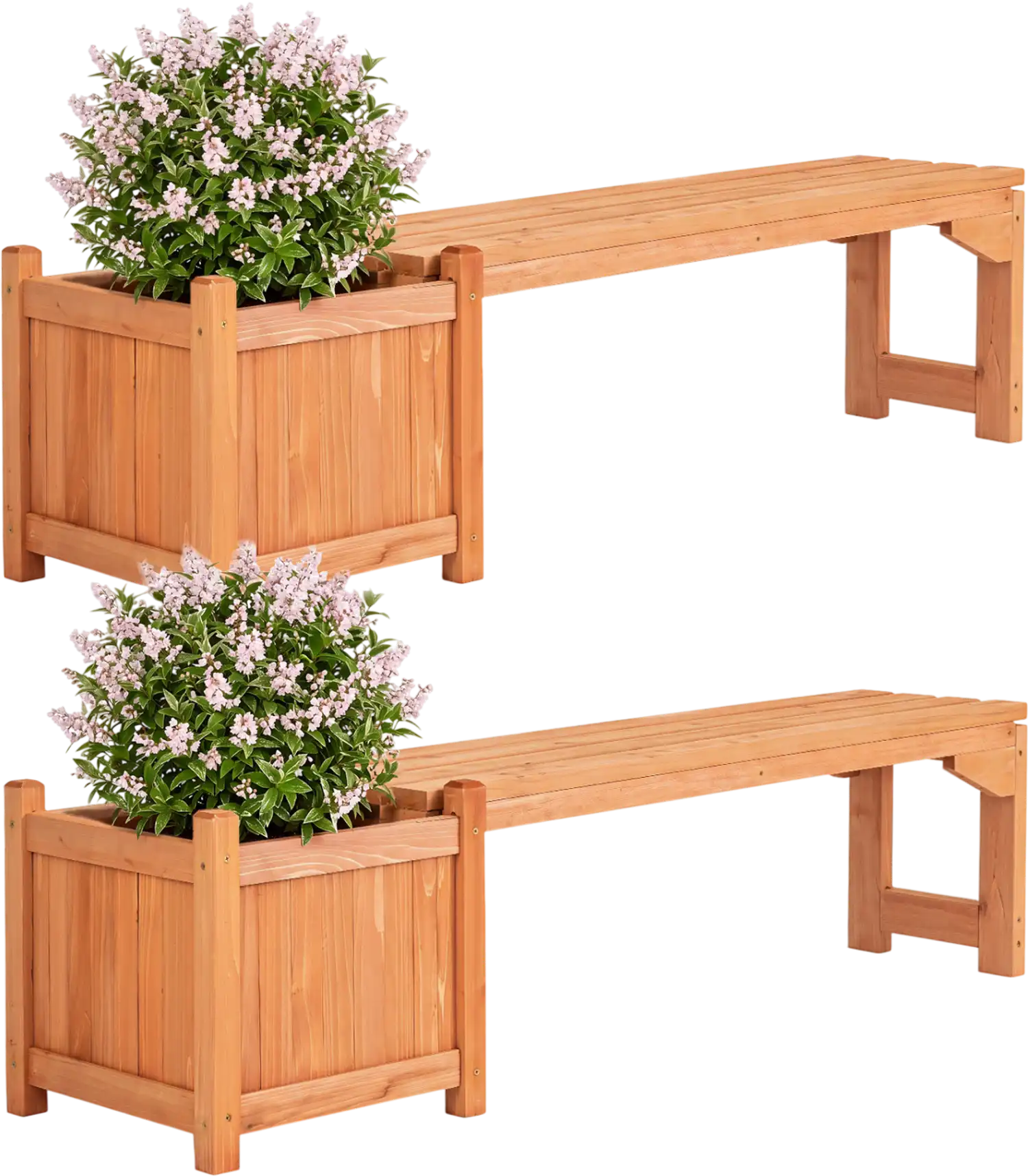 Costway Set of 2 Outdoor Bench Raised Garden Bed Spacious Seat Detachable Bottom Plates 77003502 New