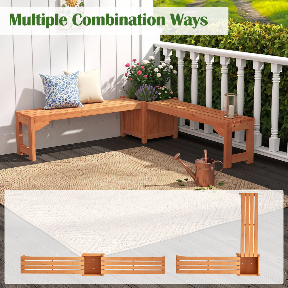 Outdoor bench set with raised garden bed, spacious fir wood seats, and detachable bottom plates for healthy drainage.
