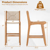 Counter height bar stool with teak wood frame and woven paper rope, designed for outdoor comfort and style.