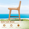 Side view of a solid teak wood outdoor counter height bar stool with woven paper rope, perfect for patio seating.