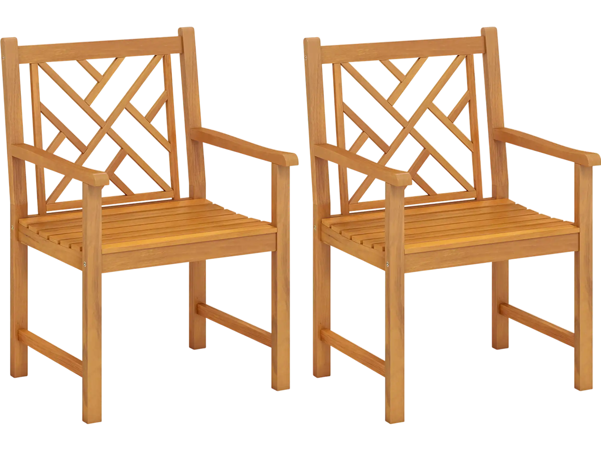 Costway Set of 2 Outdoor Dining Chairs Acacia Wood Cross-Pattern Backrest 53870301 New